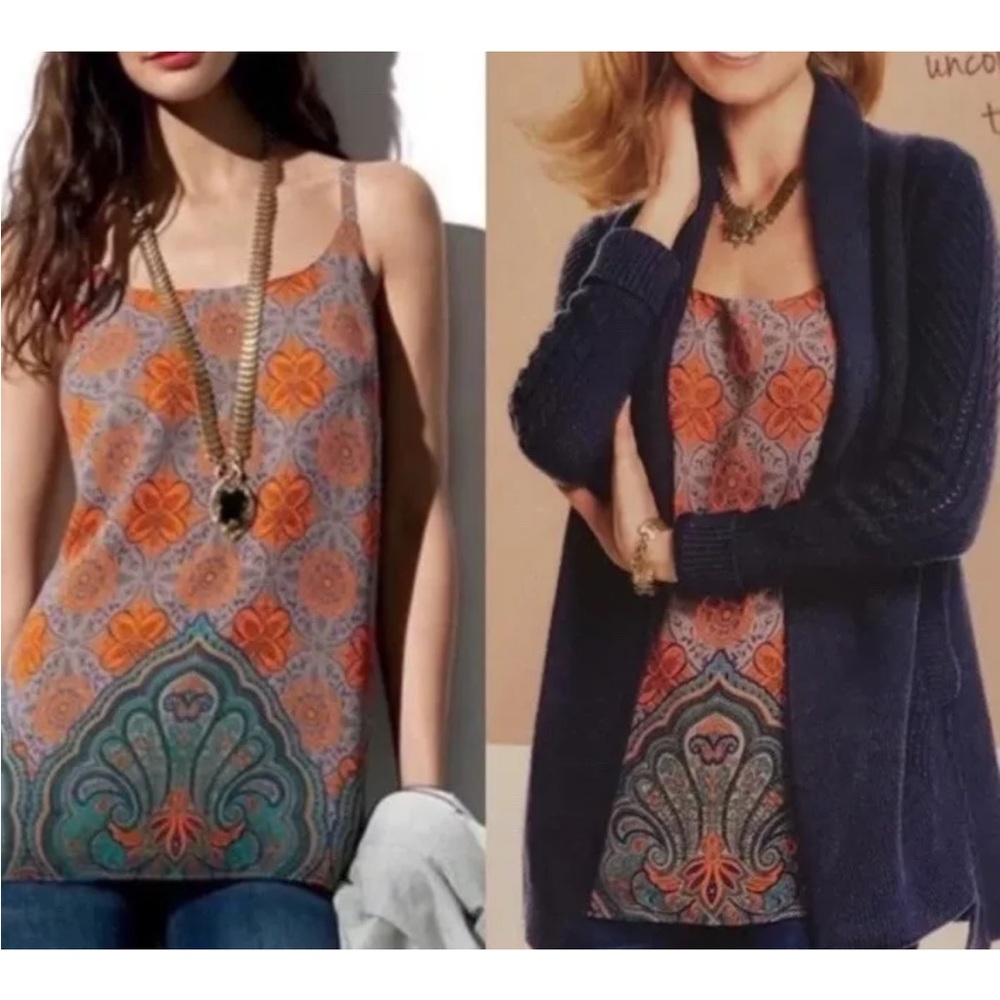 CAbi Arabesque Tank Top, Orange, and Green Top